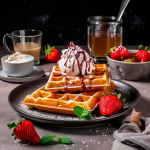 [freepicdownloader.com]-waffle-with-strawberry-it-cup-tea-side-normal